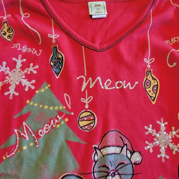 Jess & Jane Artsy Abstract All Over Christmas Cat Pop Art Top Women's S USA - Picture 3 of 9